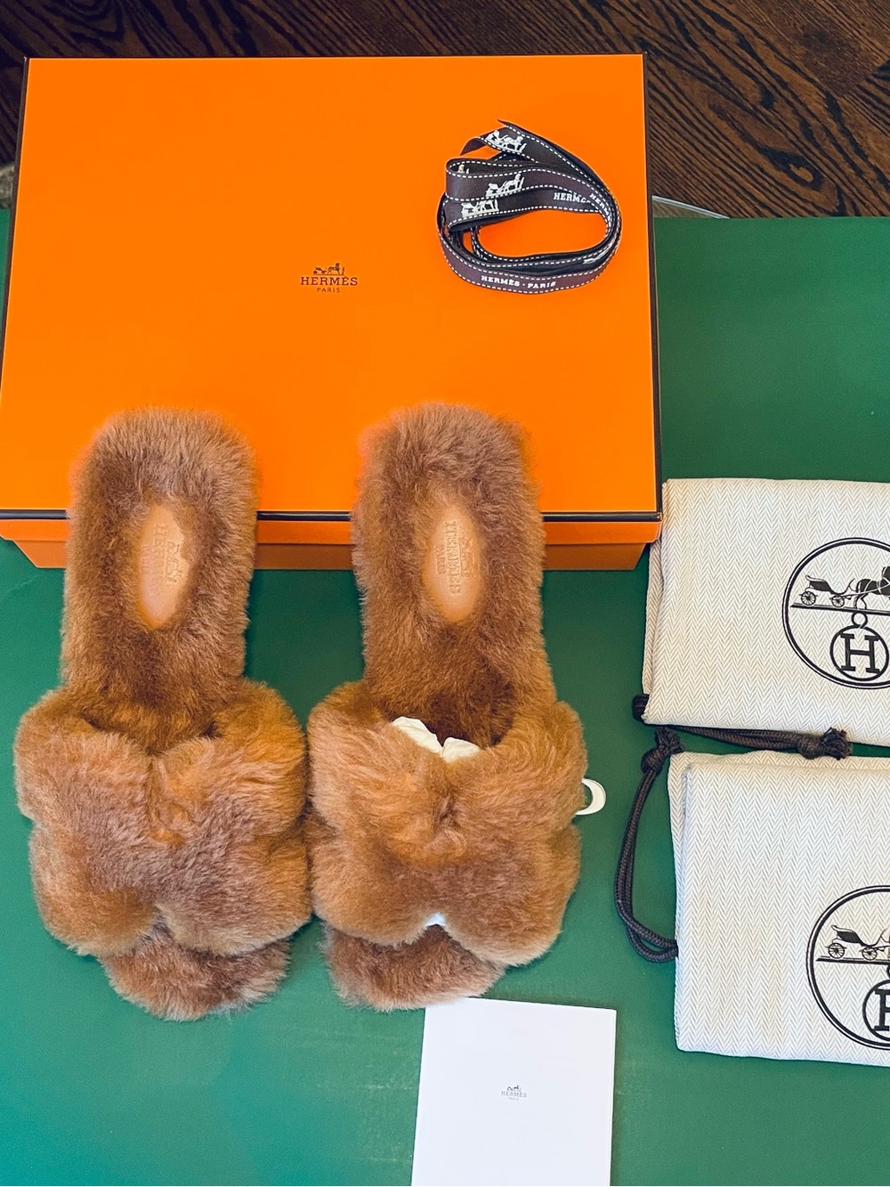 Hermès Oran Shearling Sandals Cognac - Size 37